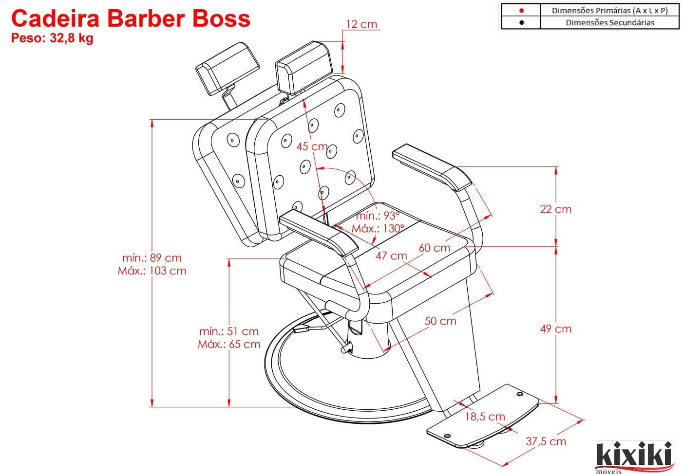 Desenho Técnico Cadeira Barber Boss 