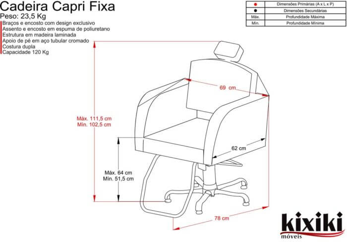 Cadeira Capri Fixa Desenho tecnico 1