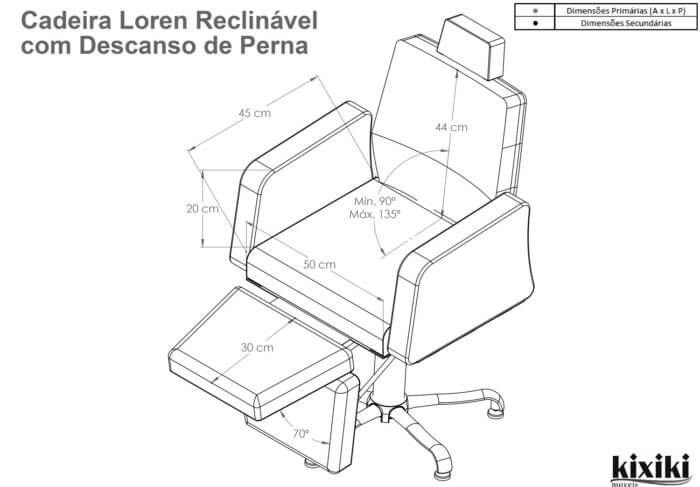 Cadeira Loren Reclinavel Descanso de Pernas Desenho Tecnico