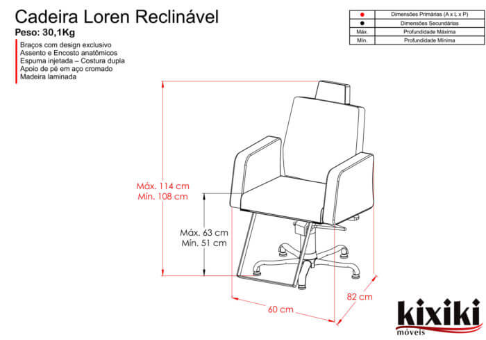 Cadeira Loren Reclinavel Desenho tecnico