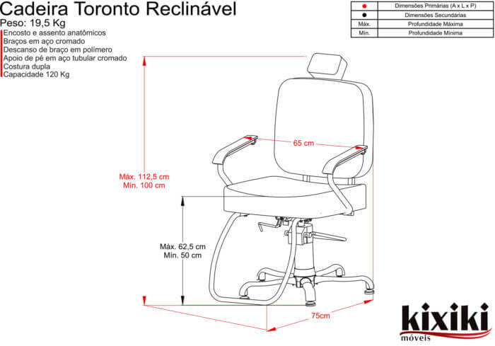 Cadeira Toronto Reclinavel Desenho tecnico