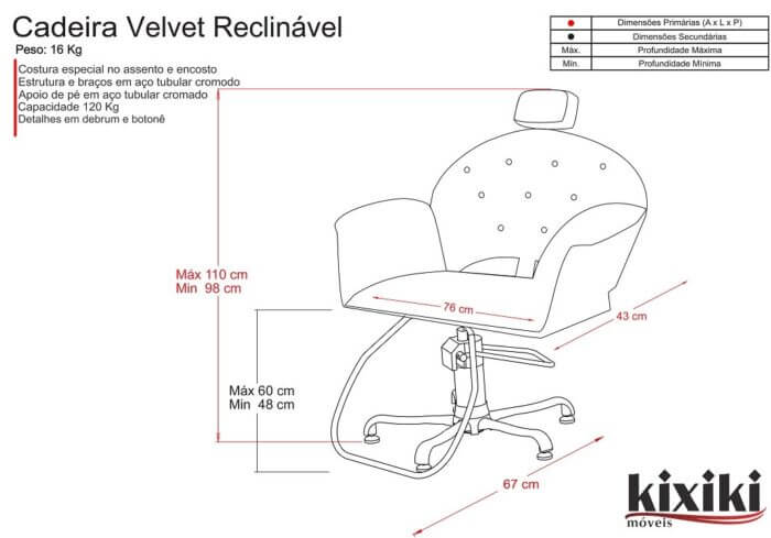 Cadeira Velvet Reclinavel Desenho tecnico 1