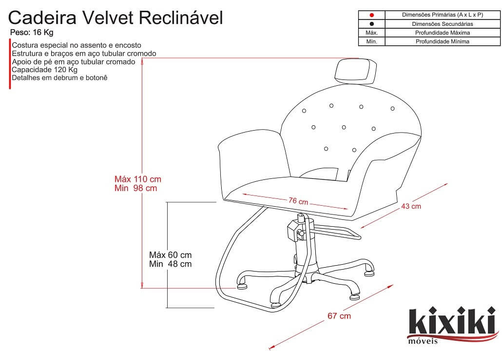 Cadeira Velvet Reclinavel Desenho tecnico