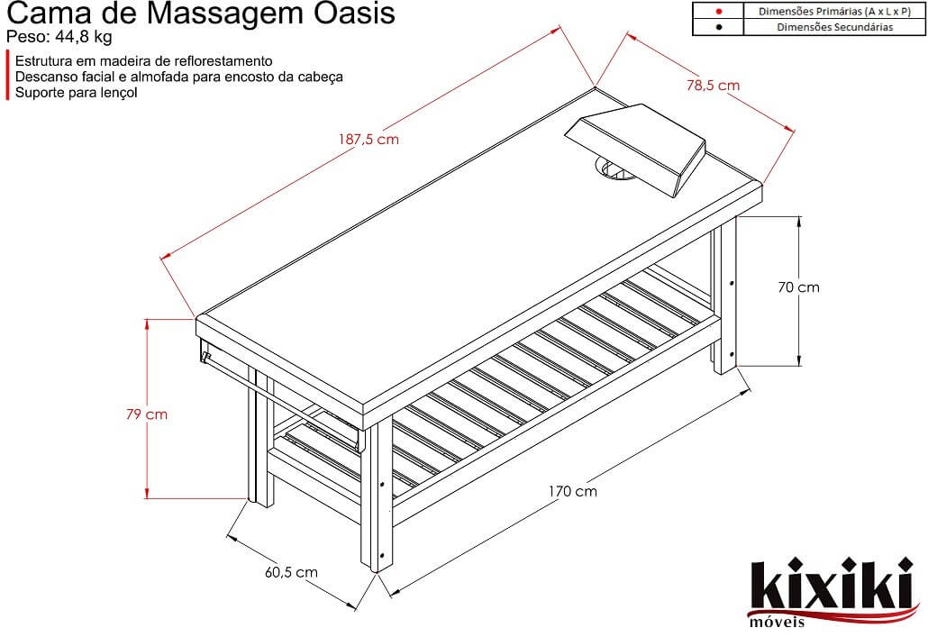 Cama de Massagem Oasis Desenho tecnico