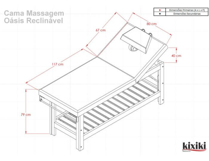 Cama de Massagem Oasis Reclinavel Desenho tecnico 1