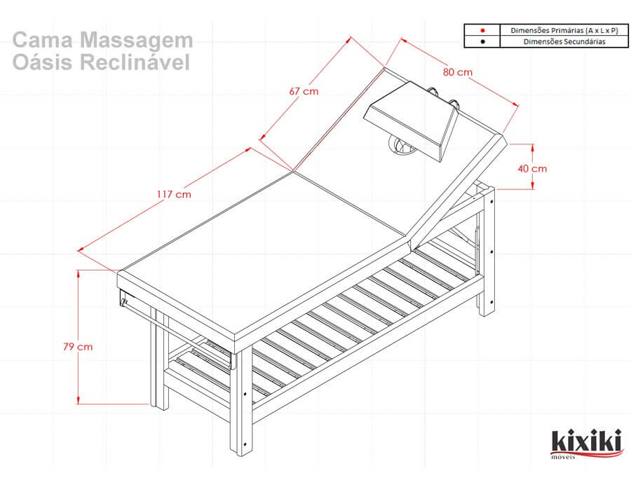 Cama de Massagem Oasis Reclinavel Desenho tecnico