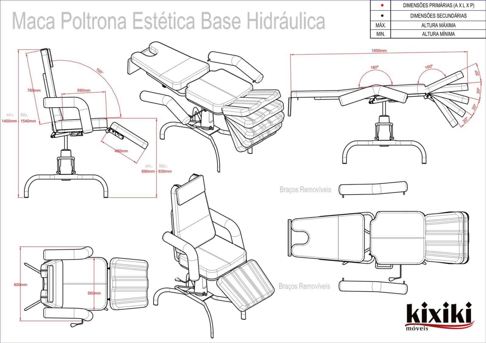 Desenho Tecnico Poltrona Maca Estetica Base Hidraulica