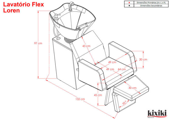 Lavatorio Flex Loren Descanso de Pernas Desenho Tecnico