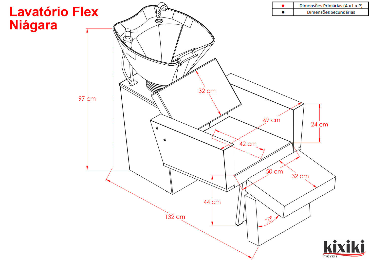 Lavatorio Flex Niagara Descanso de Pernas Desenho Tecnico