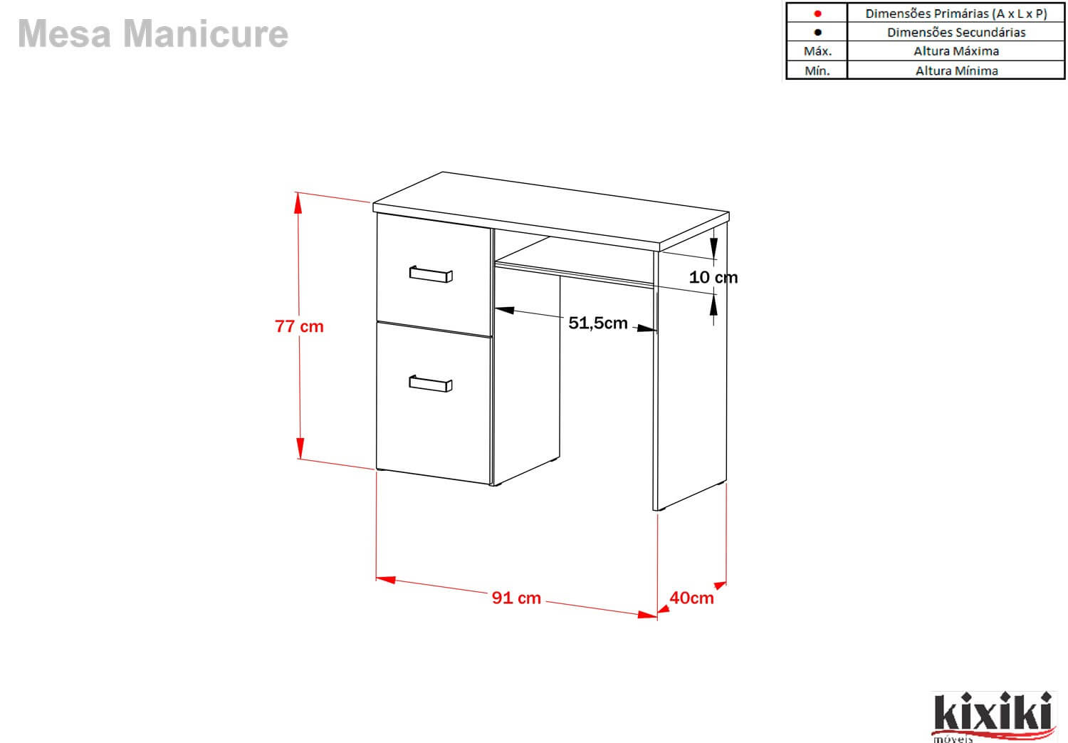 Mesa de Unha em Gel - Desenho Técnico